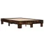 Engineered wood bed frame metal smoked oak 135x190cm by vidaXL, Beds and slatted bases - Ref: Foro24-845894, Price: 96,42 €, ...