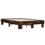 Engineered wood bed frame metal smoked oak 135x190cm by vidaXL, Beds and slatted bases - Ref: Foro24-845894, Price: 96,42 €, ...