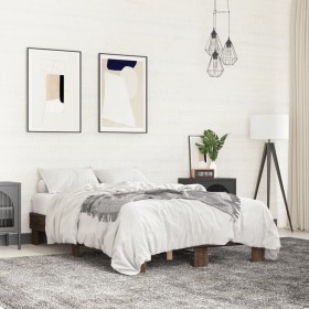 Engineered wood bed frame oak brown metal 135x190 cm by vidaXL, Beds and slatted bases - Ref: Foro24-845896, Price: 100,44 €,...