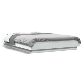White engineered wood bed frame with LED 135x190 cm by vidaXL, Beds and slatted bases - Ref: Foro24-3281133, Price: 180,82 €,...