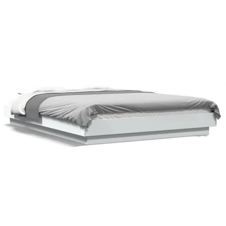 White engineered wood bed frame with LED 135x190 cm by vidaXL, Beds and slatted bases - Ref: Foro24-3281133, Price: 180,82 €,...