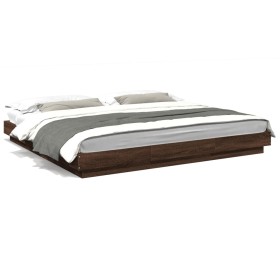 Estructura de cama madera de ingeniería marrón roble 200x200 cm
