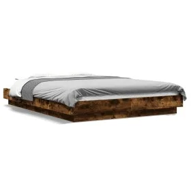 Smoked oak engineered wood bed frame 135x190cm by vidaXL, Beds and slatted bases - Ref: Foro24-3281228, Price: 157,72 €, Disc...