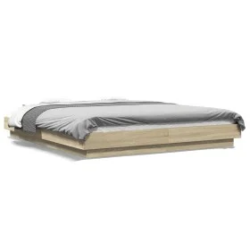Sonoma oak engineered wood bed frame 150x200 cm by vidaXL, Beds and slatted bases - Ref: Foro24-3281184, Price: 159,33 €, Dis...