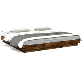 Smoked oak engineered wood bed frame 200x200cm by vidaXL, Beds and slatted bases - Ref: Foro24-3281165, Price: 185,47 €, Disc...