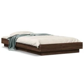 Brown oak engineered wood bed frame 90x200 cm by vidaXL, Beds and slatted bases - Ref: Foro24-3281216, Price: 140,95 €, Disco...