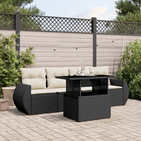 5-teiliges Gartenmöbel-Set und schwarze synthetische Rattankissen von vidaXL, Gartensets - Ref: Foro24-3268356, Preis: 347,63...