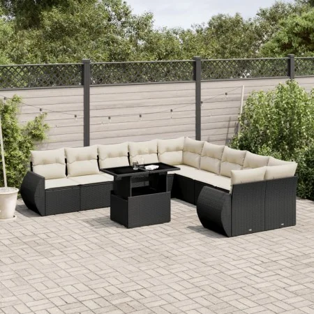Gartensofagarnitur 11-teilig mit schwarzen Kissen aus synthetischem Rattan von vidaXL, Gartensets - Ref: Foro24-3268796, Prei...