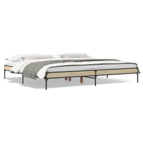Estructura cama madera ingeniería metal roble Sonoma 200x200 cm de vidaXL, Camas y somieres - Ref: Foro24-844997, Precio: 95,...