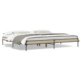 Sonoma oak metal engineered wood bed frame 200x200 cm by vidaXL, Beds and slatted bases - Ref: Foro24-844997, Price: 85,49 €,...