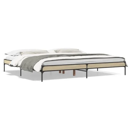 Estructura cama madera ingeniería metal roble Sonoma 200x200 cm de vidaXL, Camas y somieres - Ref: Foro24-844997, Precio: 85,...