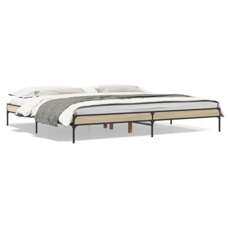 Estructura cama madera ingeniería metal roble Sonoma 200x200 cm de vidaXL, Camas y somieres - Ref: Foro24-844997, Precio: 95,...