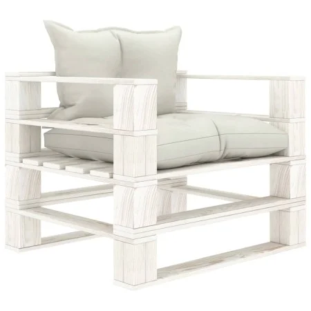 Wooden pallet sofa for garden with beige cushions by vidaXL, Outdoor sofas - Ref: Foro24-3052420, Price: 109,21 €, Discount: %