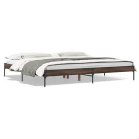 Oak brown metal engineered wood bed frame 200x200 cm by vidaXL, Beds and slatted bases - Ref: Foro24-845000, Price: 98,34 €, ...