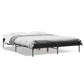 Engineered wood and black metal bed frame 140x200cm by vidaXL, Beds and slatted bases - Ref: Foro24-845016, Price: 81,93 €, D...