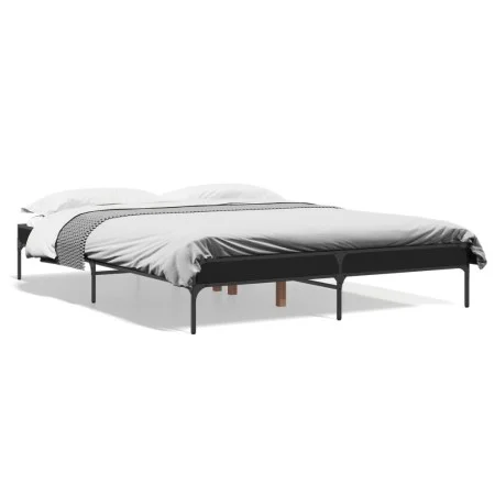 Engineered wood and black metal bed frame 140x200cm by vidaXL, Beds and slatted bases - Ref: Foro24-845016, Price: 81,93 €, D...