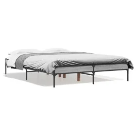 Sonoma gray metal engineered wood bed frame 120x190 cm by vidaXL, Beds and slatted bases - Ref: Foro24-845049, Price: 82,43 €...