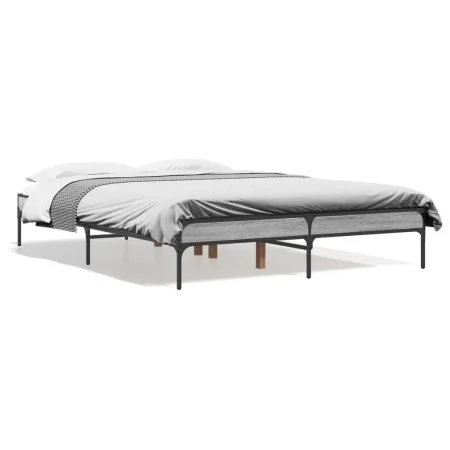 Estructura cama madera ingeniería metal gris Sonoma 120x190 cm de vidaXL, Camas y somieres - Ref: Foro24-845049, Precio: 82,4...