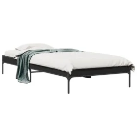 Black engineered wood and metal bed frame 75x190 cm by vidaXL, Beds and slatted bases - Ref: Foro24-845056, Price: 73,56 €, D...