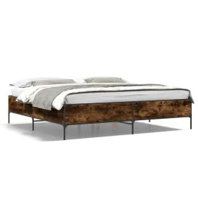 Engineered wood bed frame metal smoked oak 180x200cm by vidaXL, Beds and slatted bases - Ref: Foro24-3279784, Price: 148,98 €...