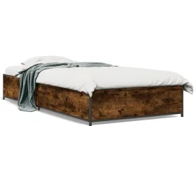 Engineered wood bed frame metal smoked oak 90x200 cm by vidaXL, Beds and slatted bases - Ref: Foro24-845113, Price: 70,02 €, ...