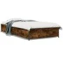 Estructura cama madera ingeniería metal roble ahumado 90x200 cm de vidaXL, Camas y somieres - Ref: Foro24-845113, Precio: 70,...