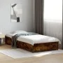 Estructura cama madera ingeniería metal roble ahumado 90x200 cm de vidaXL, Camas y somieres - Ref: Foro24-845113, Precio: 70,...