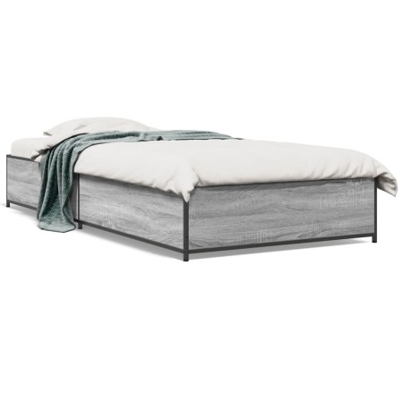 Estructura cama madera ingeniería metal gris Sonoma 75x190 cm de vidaXL, Camas y somieres - Ref: Foro24-845124, Precio: 68,87...