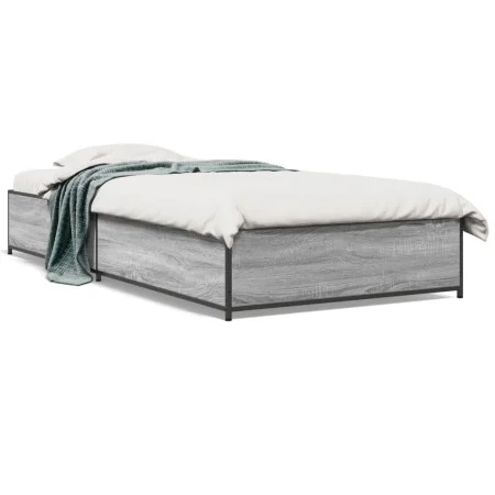 Sonoma-graues Metall-Holzwerkstoff-Bettgestell, 75 x 190 cm von vidaXL, Betten und Lattenroste - Ref: Foro24-845124, Preis: 6...