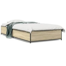 Sonoma oak metal engineered wood bed frame 100x200 cm by vidaXL, Beds and slatted bases - Ref: Foro24-845107, Price: 70,91 €,...