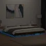 Bed frame with LED lights smoked oak wood 200x200 cm by vidaXL, Beds and slatted bases - Ref: Foro24-3281074, Price: 201,17 €...