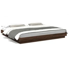 Bed frame with LED lights brown oak wood 200x200 cm by vidaXL, Beds and slatted bases - Ref: Foro24-3281076, Price: 216,24 €,...