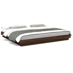 Estructura de cama con luces LED madera roble marrón 200x200 cm de vidaXL, Camas y somieres - Ref: Foro24-3281076, Precio: 21...