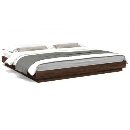 Estructura de cama con luces LED madera roble marrón 200x200 cm de vidaXL, Camas y somieres - Ref: Foro24-3281076, Precio: 22...