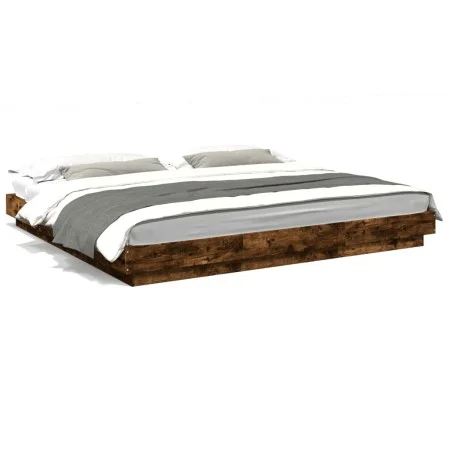 Bed frame with LED lights smoked oak wood 180x200 cm by vidaXL, Beds and slatted bases - Ref: Foro24-3281081, Price: 214,94 €...