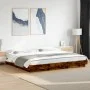 Bed frame with LED lights smoked oak wood 180x200 cm by vidaXL, Beds and slatted bases - Ref: Foro24-3281081, Price: 214,94 €...