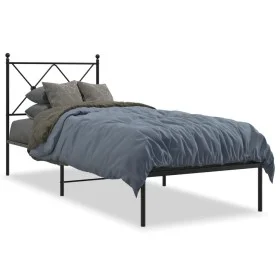 Bed frame with black metal headboard 75x190 cm by vidaXL, Beds and slatted bases - Ref: Foro24-376492, Price: 70,60 €, Discou...