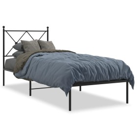 Estructura de cama con cabecero metal negro 75x190 cm de vidaXL, Camas y somieres - Ref: Foro24-376492, Precio: 71,74 €, Desc...
