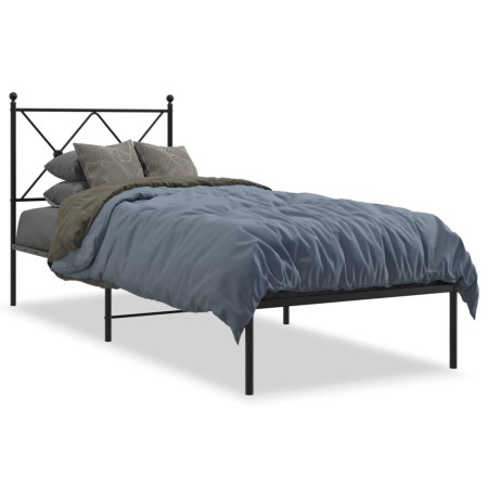 Estructura de cama con cabecero metal negro 75x190 cm de vidaXL, Camas y somieres - Ref: Foro24-376492, Precio: 71,64 €, Desc...