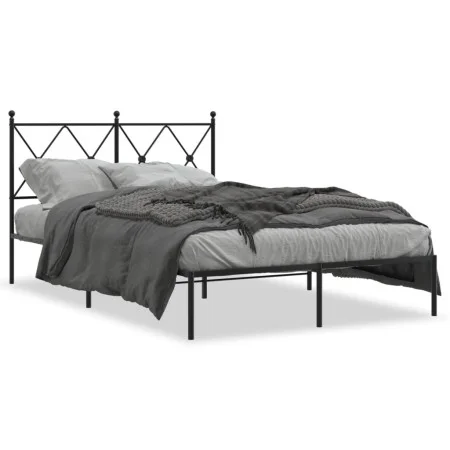 Bed frame with black metal headboard 120x190 cm by vidaXL, Beds and slatted bases - Ref: Foro24-376499, Price: 105,45 €, Disc...