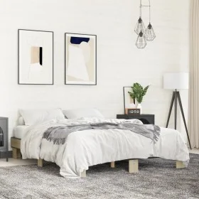 Sonoma oak metal engineered wood bed frame 150x200 cm by vidaXL, Beds and slatted bases - Ref: Foro24-3280233, Price: 121,28 ...