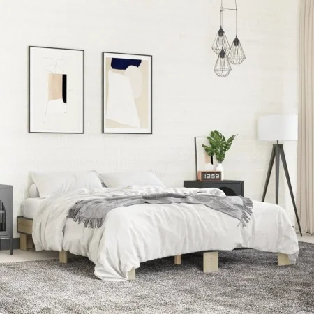 Sonoma oak metal engineered wood bed frame 150x200 cm by vidaXL, Beds and slatted bases - Ref: Foro24-3280233, Price: 121,24 ...
