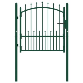 Puerta de valla con picos acero verde 100x100 cm
