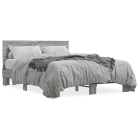 Estructura cama madera ingeniería metal gris Sonoma 135x190 cm de vidaXL, Camas y somieres - Ref: Foro24-3280210, Precio: 145...