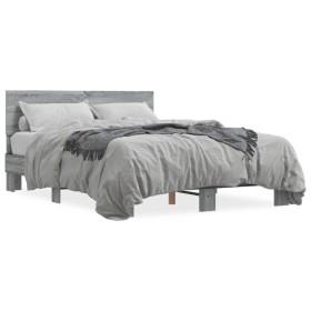 Estructura cama madera ingeniería metal gris Sonoma 135x190 cm