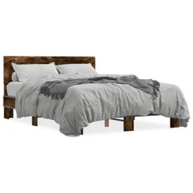 Engineered wood bed frame metal smoked oak 140x200cm by vidaXL, Beds and slatted bases - Ref: Foro24-3280194, Price: 143,40 €...
