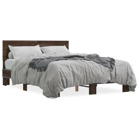 Engineered wood bed frame oak brown metal 140x200 cm by vidaXL, Beds and slatted bases - Ref: Foro24-3280196, Price: 146,56 €...