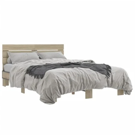 Estructura cama madera ingeniería metal roble Sonoma 140x190 cm de vidaXL, Camas y somieres - Ref: Foro24-3280168, Precio: 14...