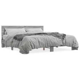 Sonoma gray metal engineered wood bed frame 200x200 cm by vidaXL, Beds and slatted bases - Ref: Foro24-3280175, Price: 162,09...