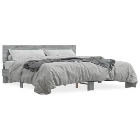 Sonoma gray metal engineered wood bed frame 200x200 cm by vidaXL, Beds and slatted bases - Ref: Foro24-3280175, Price: 162,07...